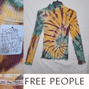 NEW FREE PEOPLE LONG SLEEVE TIE DYE MOCK NECK SWEATER TOP URBAN UK OVERSIZED XS